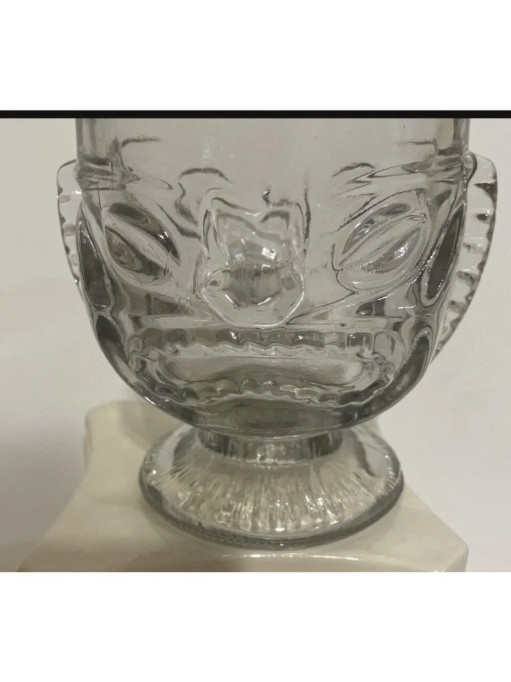 Glass Hawaiian Tiki Mug with Happy Face on 1 Side & Sad/Angry Face on 2nd Side